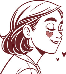 Maroon Pixel Art Girl: Profile Illustration for Design Projects Vector Illustration