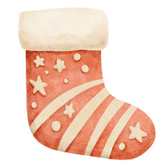Watercolor Christmas Stocking Illustration with Stars