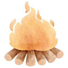 Watercolor Bonfire Illustration on Black Background