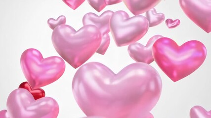 Floating pink and red hearts on white background creating romantic dreamy mood. - Powered by Adobe
