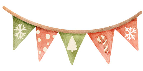 Watercolor Christmas Bunting Illustration