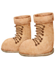 Watercolor Illustration of Tan Hiking Boots