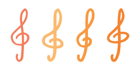 Set of treble clef doodle. Hand drawn musical symbol. Single element for print, web, design, decor, logo