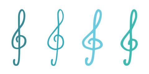 Set of treble clef doodle. Hand drawn musical symbol. Single element for print, web, design, decor, logo