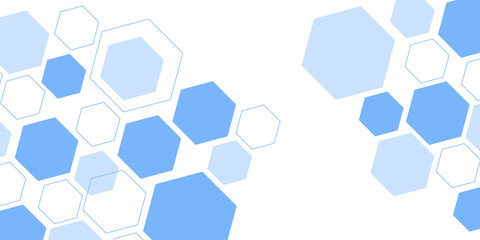 Fototapeta premium Abstract blue hexagon background, geometric medical tech banner design, futuristic honeycomb pattern overlay for presentation templates