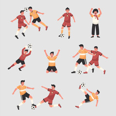 Cartoon soccer players in action poses