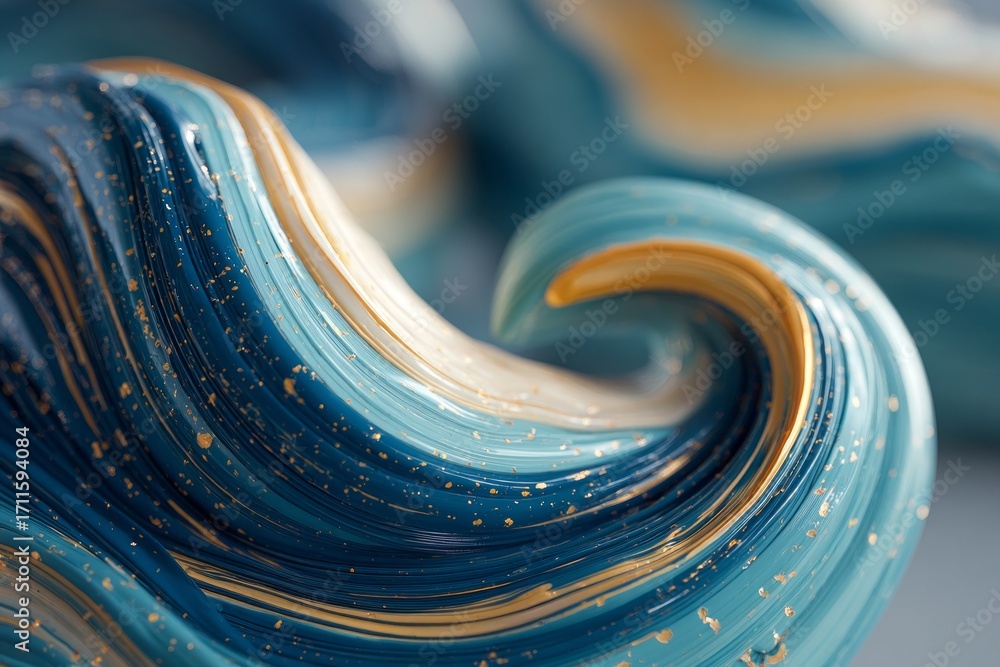 Poster Abstract blue and gold swirls creating a mesmerizing visual effect, perfect for backgrounds and design projects