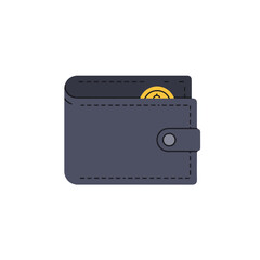 Minimalistic illustration of a gray wallet with golden coin peaking from within the pocket
