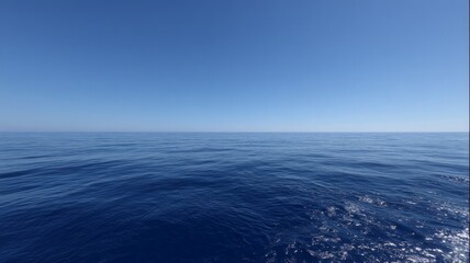 Fototapeta premium Vast ocean horizon under clear blue sky. AI image