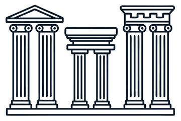 Classic columns represent ancient architecture and cultural history in a simple line drawing