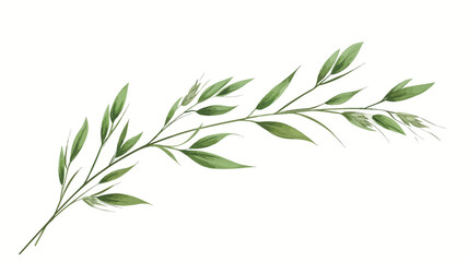 A digital watercolor painting depicting a single green branch with multiple leaves. The leaves are various shades of green, showing some variation in hue and saturation. 
