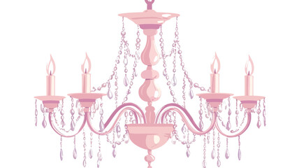 A digital illustration of a five-light pink crystal chandelier. The chandelier features a central, urn-shaped body with decorative curves and swirling details.  Each arm extends from the central