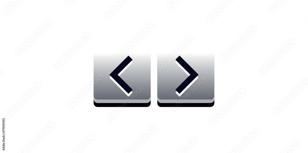 Aufkleber two glossy buttons displaying left and right angle brackets on a white background in a digital illus