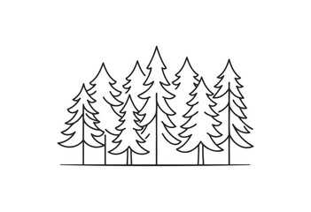 Fototapeta premium Black and white line art of pine trees in a forest scene - stock vector