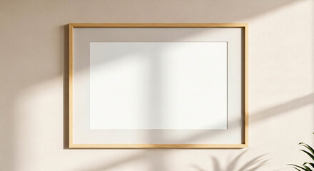 Minimalist Square Frame Mockup on Beige Wall with Plant Shadow