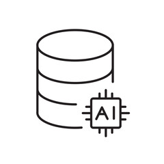 A vector icon of a cloud and database with AI chip, representing AI-driven big data processing, created in line style with editable stroke