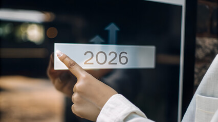 A hand pressing a virtual button with 