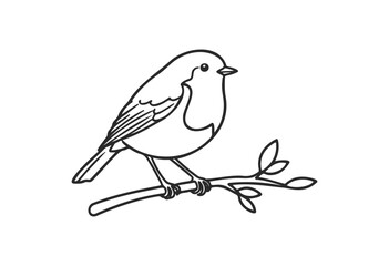 Simple line drawing of a bird perched on branch - stock vector