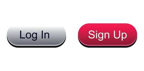 Illustration showing a log in button in gray and a sign up button in red on a white background