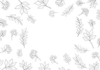 Fototapeta premium A delicate arrangement of scattered botanical foliage and intricate floral patterns.