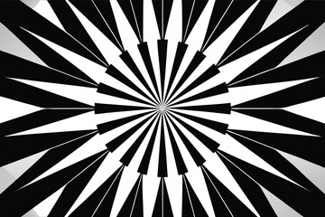 Black and white geometric pattern with dynamic radial lines creating a vibrant design