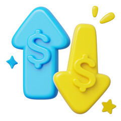 Financial ups and downs symbolized with stylized dollar sign arrows