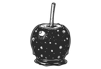 Obraz premium Hand-drawn candy apple illustration with stick and dripping caramel - stock vector