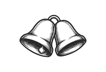Vintage hand-drawn bells illustration with black vector line art - stock vector