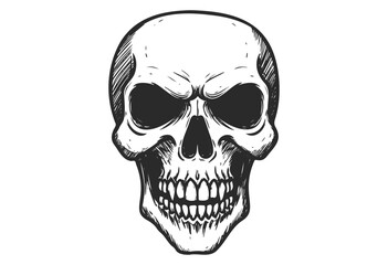 Fototapeta premium Black and white skull illustration with intense expression and detailed lines - stock vector