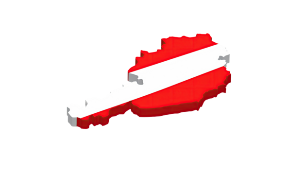 3D map of a country, colored with its flag