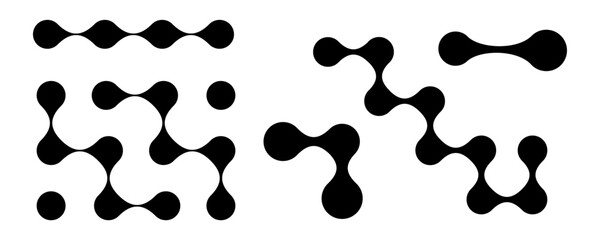 Square shape connect dots. Connection logo set, tech fluids, liquid collagen drops symbol