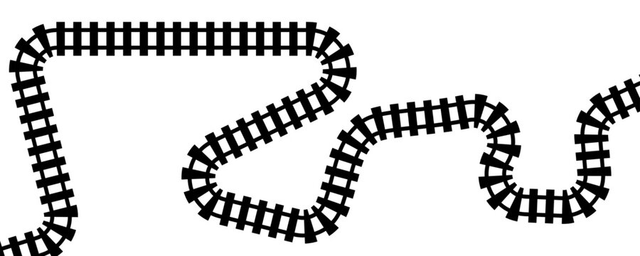 Curve train track icon, railway winding line. Curve railroad illustration top view, rail way