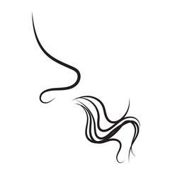 Hand drawn minimalist vector icon of a nose with scent waves