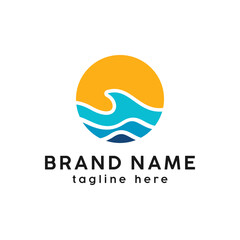 Sunset Sun wave Logo Template. Universal creative premium symbol. Vector illustration
