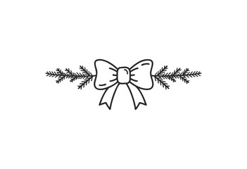 Elegant christmas bow with fir branches in minimalist black and white design - stock vector