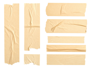 Ripped and crumpled pieces of beige adhesive tape