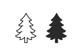 Fototapeta premium Black and white evergreen tree icons: outline and solid style illustrations - stock vector