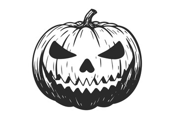 Black and white jack-o'-lantern with menacing expression for halloween decor - stock vector