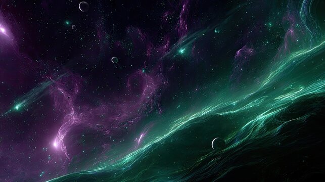 Abstract Digital Space Nebula With Glowing Stars