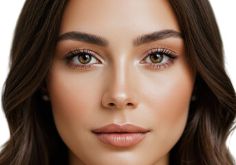 Obraz premium Close portrait of a beautiful woman face on transparent background