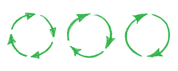 Set of hand drawn recycle arrow icon Recycling resources symbol Reuse of materials, zero waste, green environment, saving the planet