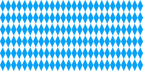Oktoberfest seamless pattern. Bavarian flag print. Vector blue and white rhombus banner background. Bavaria Octoberfest party wallpaper. Munich beer festival repeat pattern. Harlequin check tablecloth