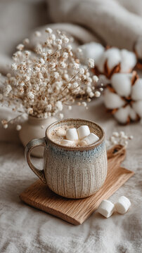 cup of coffee with marsmellow and pumpkin