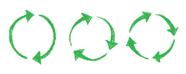 Set of hand drawn recycle arrow icon Recycling resources symbol Reuse of materials, zero waste, green environment, saving the planet