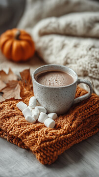 cup of coffee with marsmellow and pumpkin