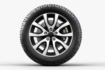 Obraz premium Close-up of a car wheel highlighting its modern rim and tire tread, isolated on a white background
