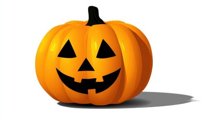 Fototapeta premium Cheerful Halloween Pumpkin with a Playful Face Carved into Its Bright Orange Skin Surrounded by Autumn Leaves and a Warm Festive Atmosphere