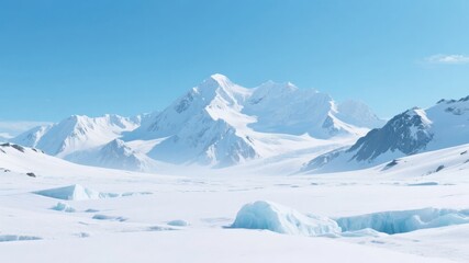 Fototapeta premium Snow-covered mountain peaks under a clear blue sky in a polar landscape