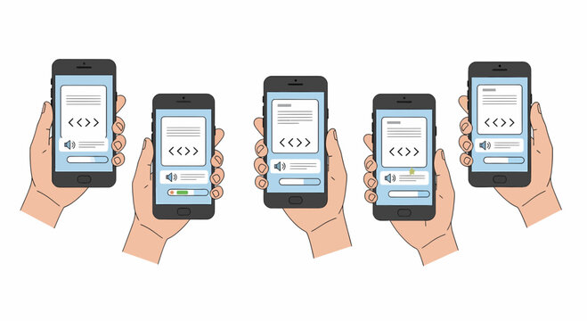 Multiple Smartphones Displaying Audio Playback Controls.
