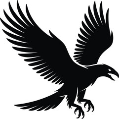 Obraz premium Powerful Eagle Silhouette Illustration Soaring High Black Vector Design with Detailed Wings and Talons for Graphic Projects and Creative Applications